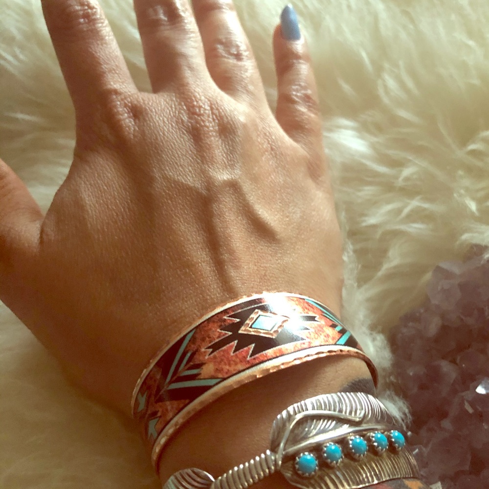 Southwestern copper cuff bracelet adjustable 6”